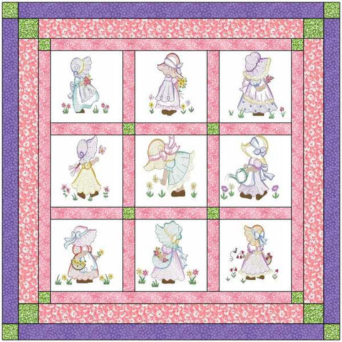 Quilt Kit/Sun Bonnet Babies/ Baby Girl Quilt Kit/Precut Fabric Ready2Sew