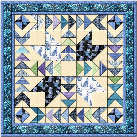 Tangled Up in Blue Cats /Quilt Kit 70"X70"/Precut Fabrics Ready To Sew