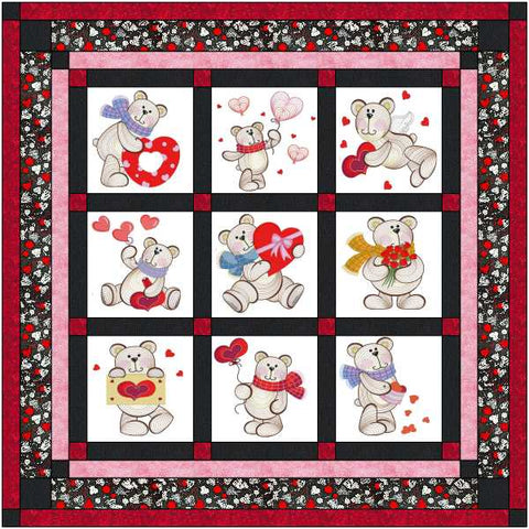 Quilt Kit Happy Vaentine Bear Love/Ready2Sew/w Finished Embroidery Blocks