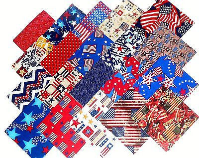 40 5" Quilting Fabric Squares/Patriotic/Red/Wht/Blue!20 different -2 of each #1