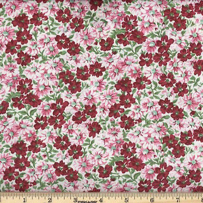 Flower Patch Florals Burgandy 100% Cotton BY THE YARD!!!