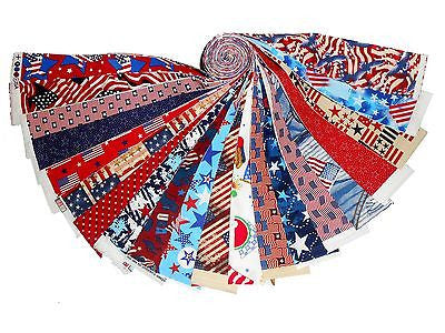 20 2.5" Quilting Fabric Jelly Roll Strips Patriotic MEDLEY Red White & Blue ! #1