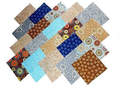 40 5 inch Quilting fabric squares Beautiful Blues/Browns Charm
