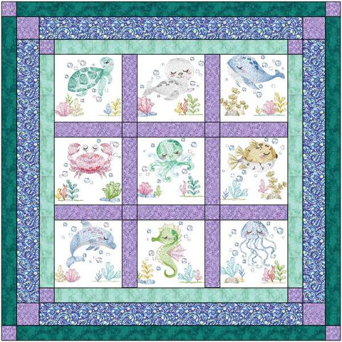 Quilt Kit Under The Sea Baby or Child Quilt with 9 finished Embroidery blocks