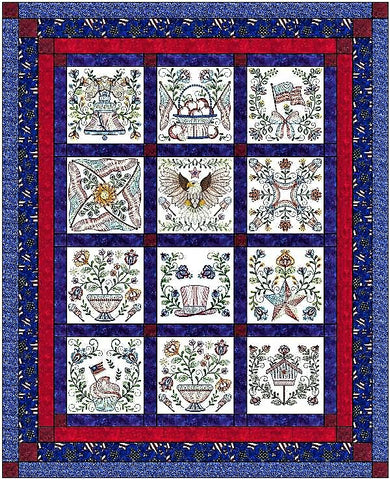 Quilt Kit/Patriotic Fourth of July/Ready2Sew/w Finished Embroidery Blocks/Twin