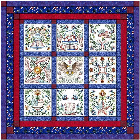 Quilt Kit/Patriotic Fourth of July/Ready2Sew/w Finished Embroidery Blocks