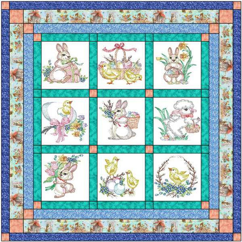 Quilt Kit Whimsical Easter /Ready2Sew/w Finished Embroidery Blocks