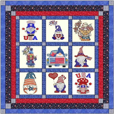 Quilt Kit Gnomey Fourth Of July/Ready2Sew/w Finished Embroidery Blocks