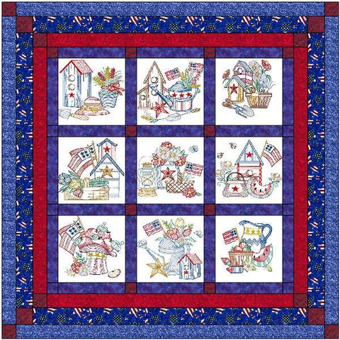 Quilt Kit/Patriotic Picnic/Ready2Sew/w Finished Embroidery Blocks