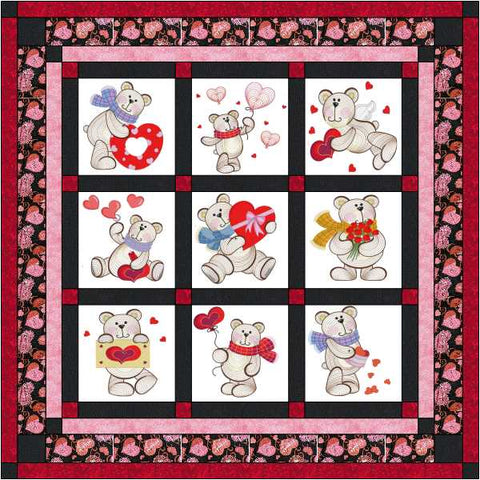 Quilt Kit Happy Vaentine Bear Love/Ready2Sew/w Finished Embroidery Blocks