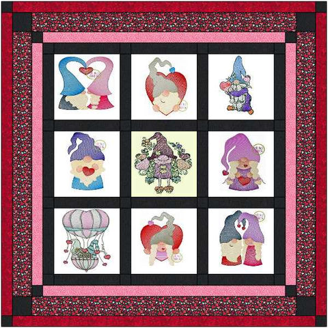 Quilt Kit Valentine Be Mine Gnome/Ready2Sew/w Finished Embroidery Blocks