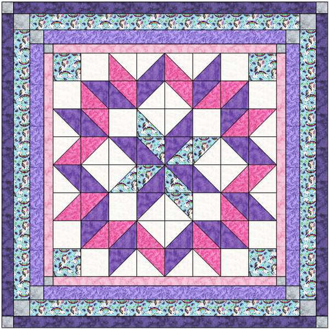 Quilt Kit Carpenter Wheel Unicorn Dance! Pre-cut Fabric, Ready to Sew!