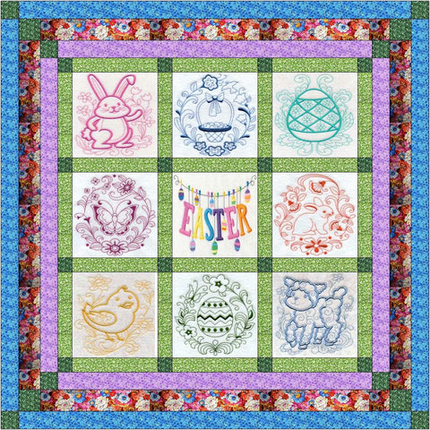 Quilt Kit/Happy Easter/Ready2Sew/w Finished Embroidery Blocks