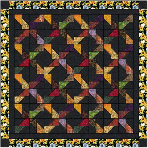 Precut Quilt Kit Falling Leaves with Benartex Bali Batiks Fabric and Print Trim