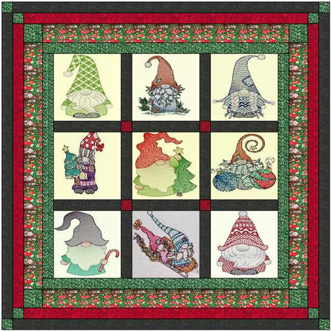 Quilt Kit Gnomey Christmas/Ready2Sew/w Finished Embroidery Blocks