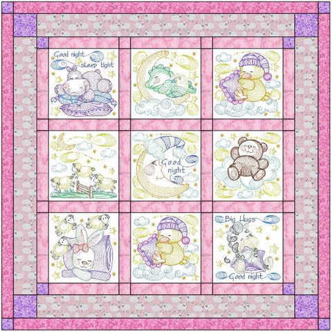 Quilt Kit/Nite Nite Baby Girl/Embroidery/Precut Fabric Ready2Sew/w