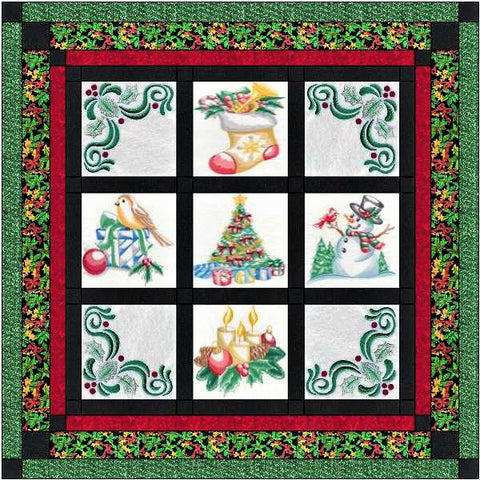 Quilt Kit Holly Jolly Christmas/Ready2Sew/w Finished Embroidery Blocks