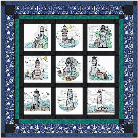 Quilt Kit Sea to Sea Lighthouse/Ready2Sew/w Finished Embroidery Blocks