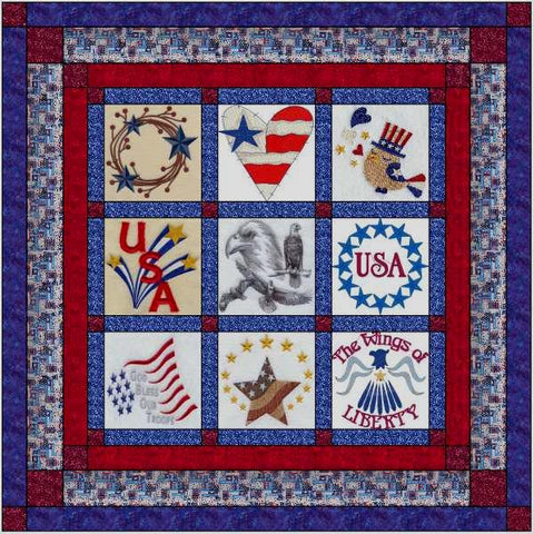 Quilt Kit/Patriotic Americana/Ready2Sew/w Finished Embroidery Blocks