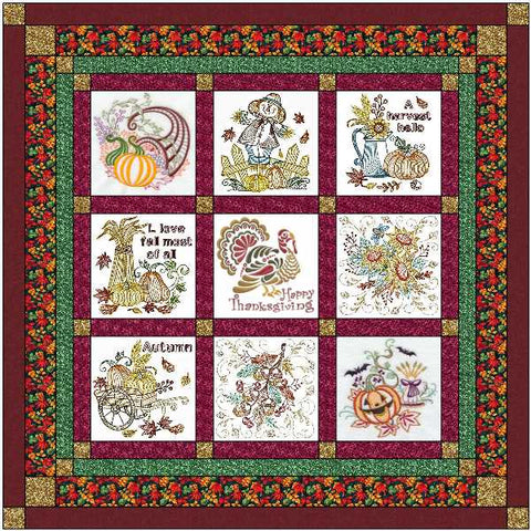 Quilt Kit/Autumn Thanksgiving/Ready2Sew/w Finished Embroidery Blocks