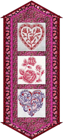 Quilt Kit Table Runner/Valentine Hearts/Ready2Sew/w Finished Embroidery Blocks